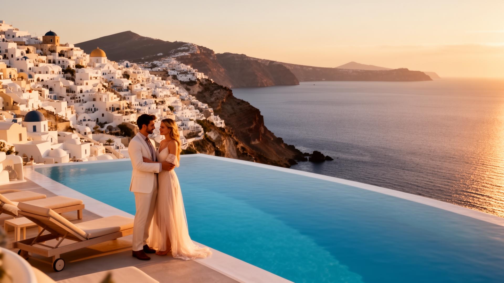 Casal contemplando o pôr do sol em uma viagem internacional planejada pela Mais Viagens Chapecó